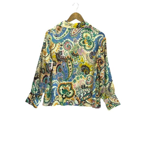 ZARA Women’s Paisley Print Sheer Blouse Collared Long Sl Shirt | Sm Boho Retro - Picture 2 of 6